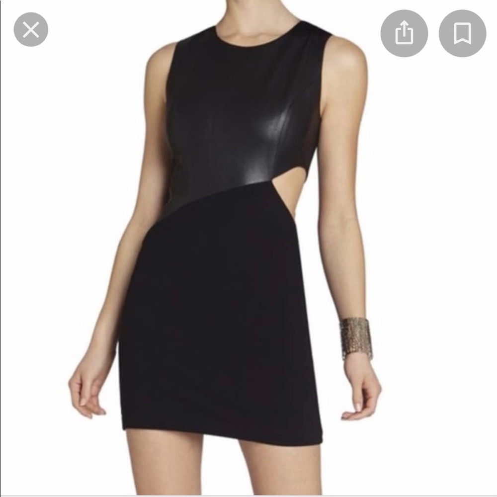 BCBG MaxAzria faux leather Kay Assymetrical Dress